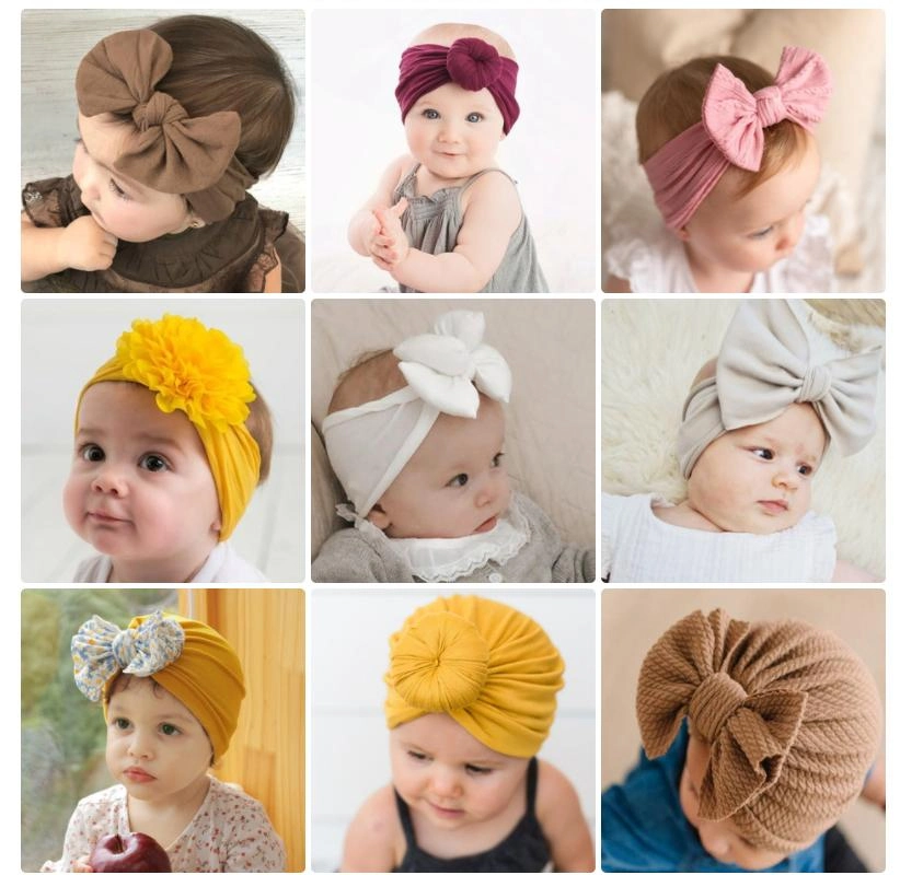 Ins Headband Accessories Woolen Children′s Soft Silk Grid Bow Hats Baby Thin Hood Babies Cute Soft Infant Hats Wrist Band Flower Bownot Hair Knitted Band